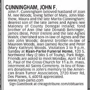Obituary for JOHN F. CUNNINGHAM
