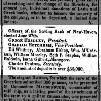 Eli Whitney becomes a manager at the Saving Bank of New-Haven in 1822