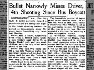 Bus driver nearly shot during 4th shooting since the start of the Montgomery Bus Boycott