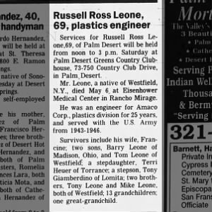 Obituary for Russell Ross Leone (Aged 73)