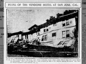 Vendome Hotel in nearby San Jose, California, damaged by the San Francisco 1906 earthquake