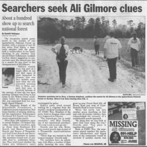 "Searchers seek Ali Gilmore clues," pt. 1