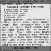 Creamed Cabbage and Ham (1935)