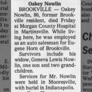 Obituary: Oakey Nowlin (Aged 80)