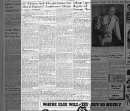 South Carolina article proposing Eli Whitney stole idea for cotton gin, 1940