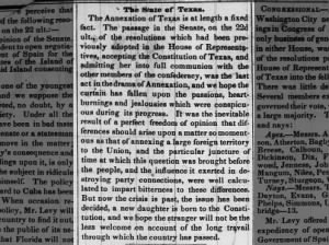 Newspaper editorial hopes passage of Texas statehood will end animosity of the annexation debate