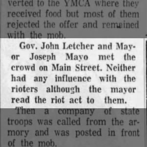 Richmond Mayor Joseph Mayo reads the Riot Act to demonstrators during the Richmond Bread Riot