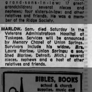Obituary for Sam MARLOW