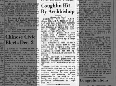 Coughlin Hit By Archbishop