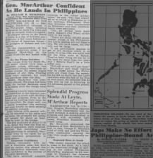 MacArthur’s promise to the Philippines of “I shall return” is fulfilled in Oct. 1944