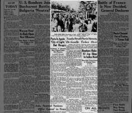 Reports from Paris shared worldwide following the liberation of the city from German occupation