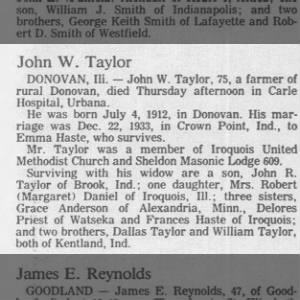 Obituary for John W. Taylor (Aged 75)