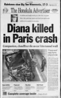 Honolulu Advertiser newspaper reports on death of Princess Diana on August 31, 1997
