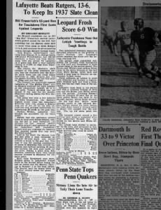 Lafayette beats Rutgers, 13–6, to keep its 1937 slate clean