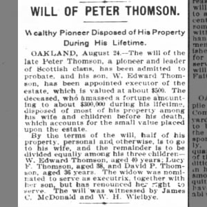 will of Peter Thomson
