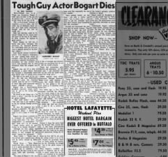Obituary for Humphrey Bogart, who died on January 14, 1957, due to cancer