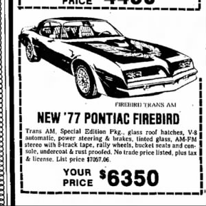 '77 Pontiac Firebird Trans Am ad