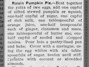 1928 vintage raisin pumpkin pie recipe