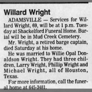 Obituary for Willard Wright (Aged 69)