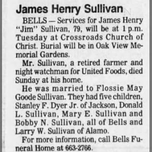Obituary for James Henry Sullivan