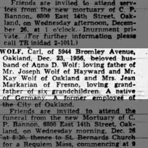 Obituary for Carl WOLF