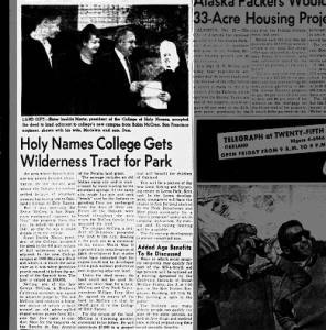 Holy Names College Gets Wilderness Tract for Park