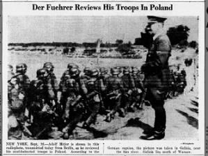 Photograph of Adolf Hitler reviewing German troops during invasion of Poland