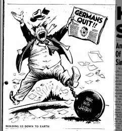 VE Day political cartoon emphasizing that the war with Japan isn't over