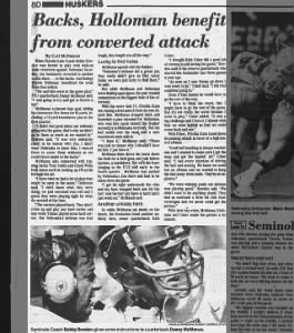 1985 Nebraska-FSU, LJS converted attack