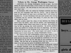 Tribute to George Washington Carver after his death in 1943