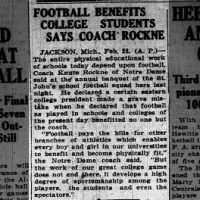 Football Benefits College Students Says Coach Rockne