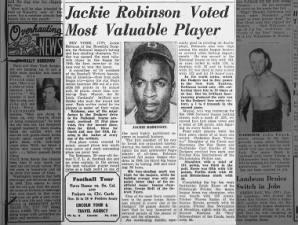 Jackie Robinson named National League's Most Valuable Player in 1949