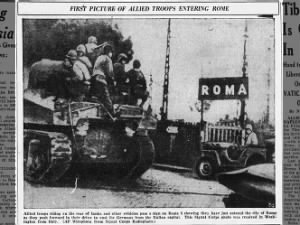 Picture of Allied troops entering Rome on Route 6 in tanks and other vehicles