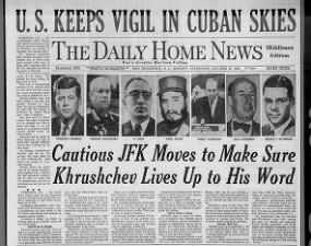 Newspaper reports on end of Cuban Missile Crisis between JFK and Soviet Union in 1962