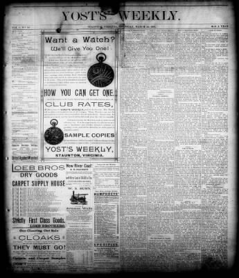 Yost's Weekly from Staunton, Virginia on March 22, 1894 · 1