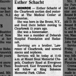 Obituary for Esther Schacht