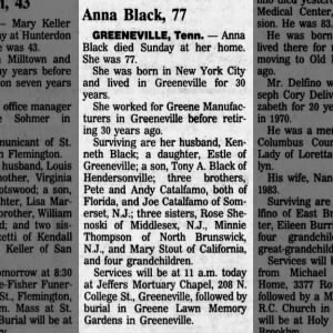 Obituary for Anna Black (Aged 77)