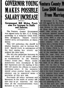 Oxnard Courier - 1927 May 14 - Governor approves raise new positions