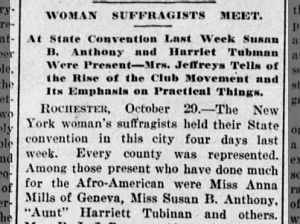 Harriet Tubman attends a New York suffragist meeting in 1905