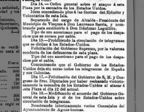 News (in Spanish) from a Puerto Rican newspaper during the Spanish-American war