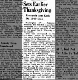 President schedules Thanksgiving for 1940