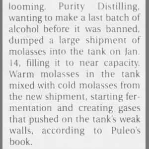 Warm Molasses added to tank of cold molasses that created gasses causing weak tank to burst