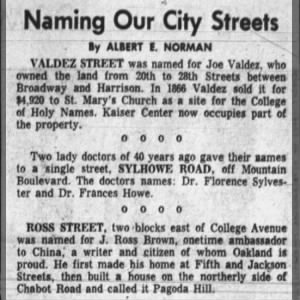 Naming Our Streets--Valdez, Sylhowe, Ross