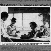 H. L. Hinkle, his wife, and daughter stop in California to get information on harvest jobs