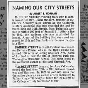Naming Our City Streets - McClure, Poirier, Valdez