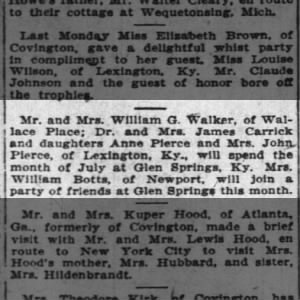 Glen Springs Wm Walker Visit Cinci 04 Jul 1909