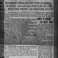 Newspaper reports 369th Infantry Regiment was in Alsace, France, at end of World War I