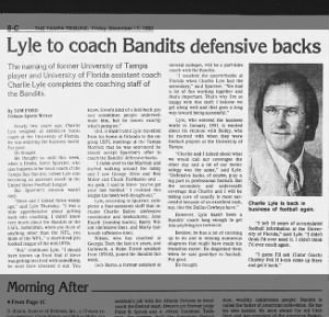 1982-12-17 BANDITS Lyle to coach Bandits defensive backs