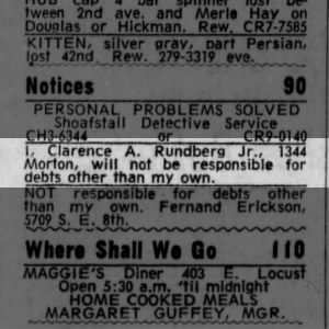 December 9,1964 Clarence Alfred Rundberg Jr