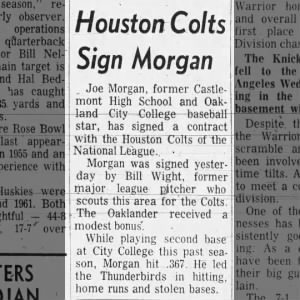 Joe Morgan signed by Houston Colts